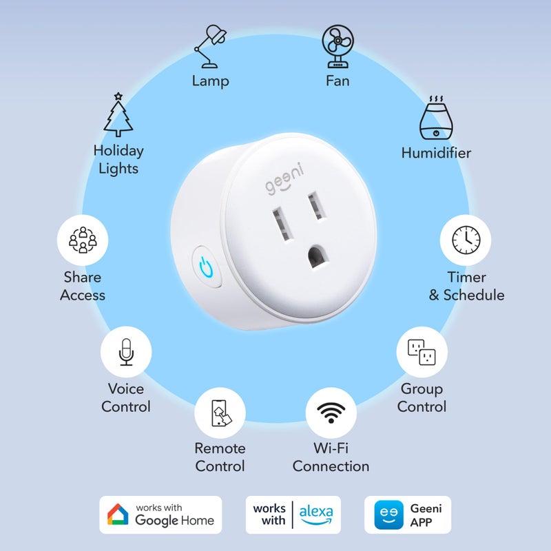 Geeni Dot Smart Plug with 2.4GHz WiFi Connectivity â€“ 2-Pack Compact, Fire-Resistant Smart Outlet Plugs with Schedule & Timer â€“ No Hub Needed, Supports Alexa & Google - Image 2